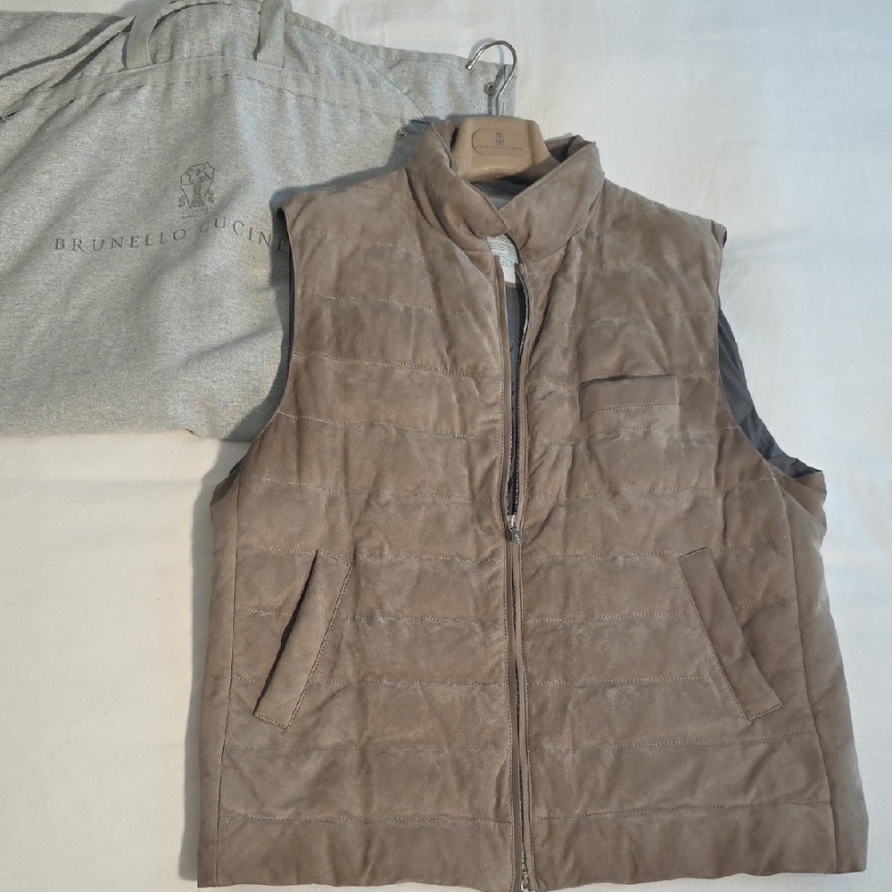 Brunello Cucinelli Tan Suede Men Winter Vest, XL